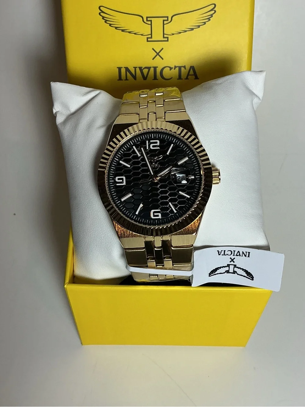 Invicta Gold Tone Watch with Black Textured Dial